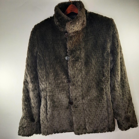 Platinum Utex| Brown Reversible Winter Faux Fur Coat Size L - Picture 4 of 6